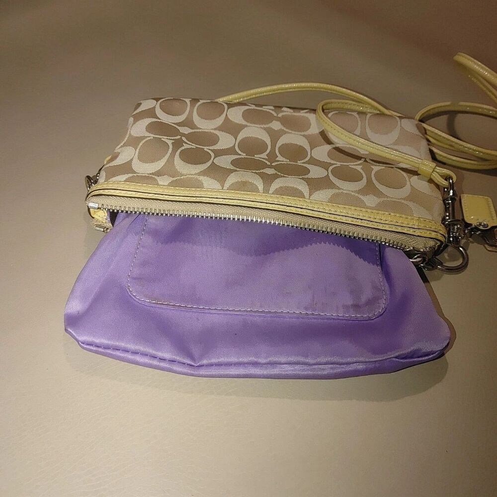 Coach Signature Logo Poppy Beige Yellow Crossbody Wristlet Purse Convertible - Picture 3 of 11